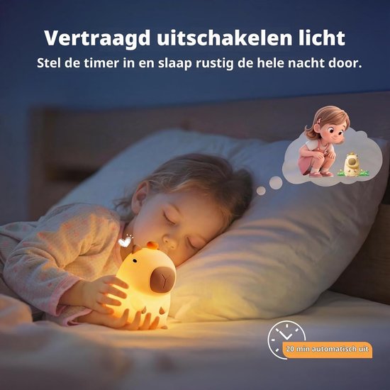 Capybara Nachtlampje voor Kinderen – Oplaadbare Dimbare Babykamerlamp met Aanraakbediening – Voedselveilig Siliconen Tafellamp voor Borstvoeding, Bedtijd & Kinderkamer – Cadeau — afbeelding 3