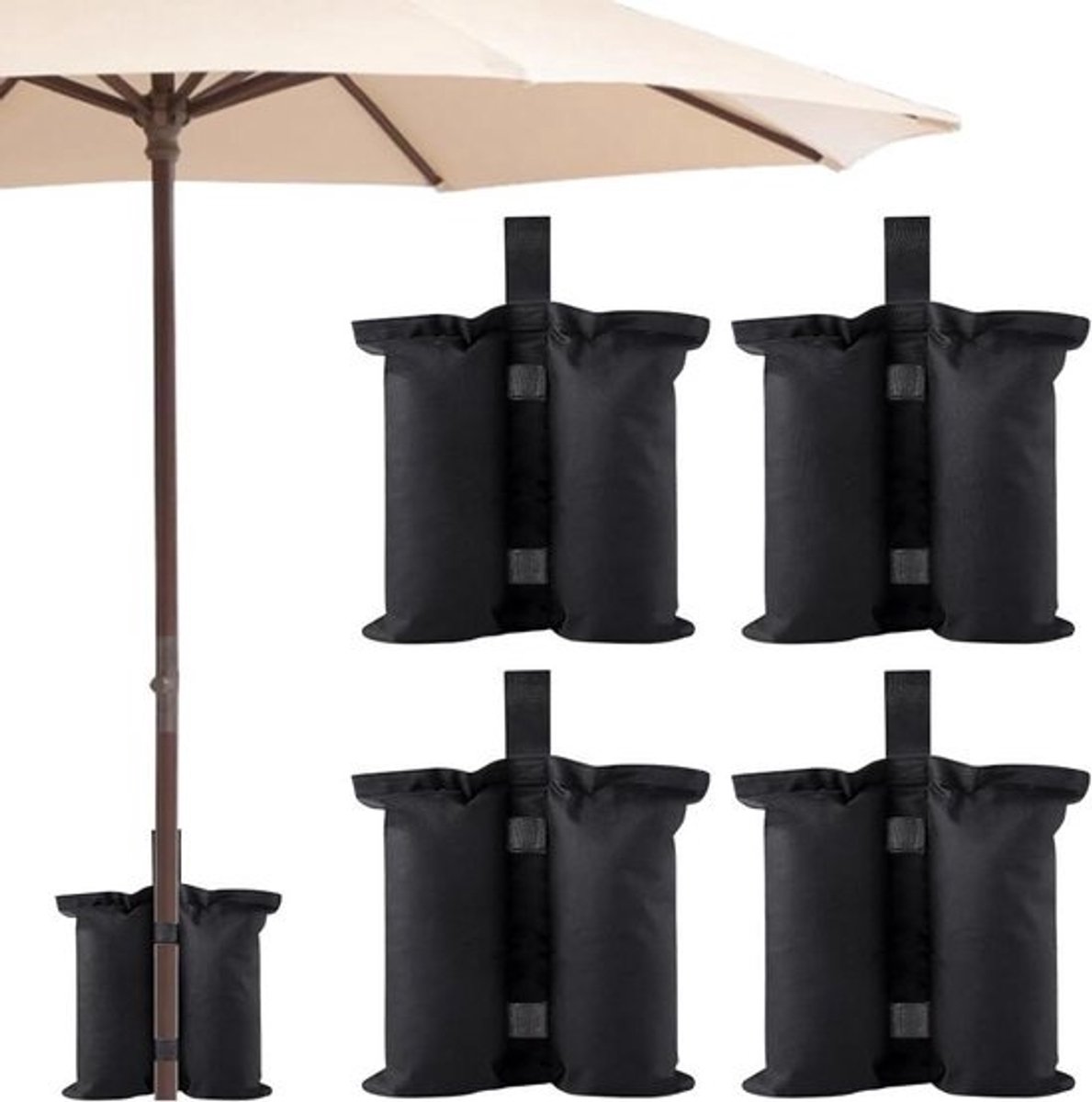 Allecto Plus - Set van 4 zandzakken - Voor paviljoen en tent - 13 kg - Duurzame gewichtenzakken - Voor parasol en trampoline - Terrasaccessoires