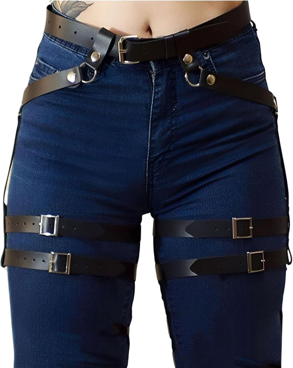 Lederen Garter en Been Harnas - Multilayer Zwart - Verstelbaar - Accentueert je figuur - ShopVlot