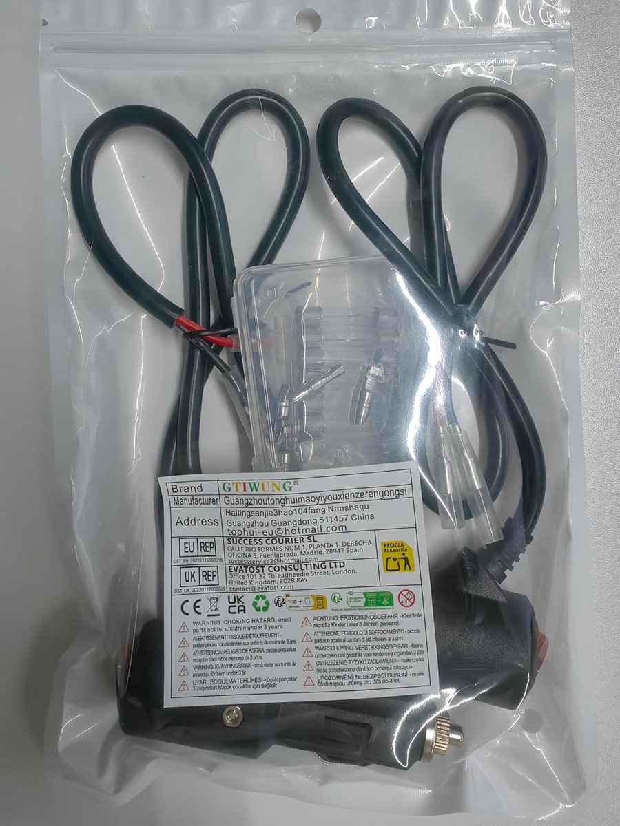 2 stuks sigarettenaansteker stekker 16 AWG 55 cm verlengkabel met aan/uit schakelaar, ingebouwde 15A zekering, 12V-24V - ShopVlot
