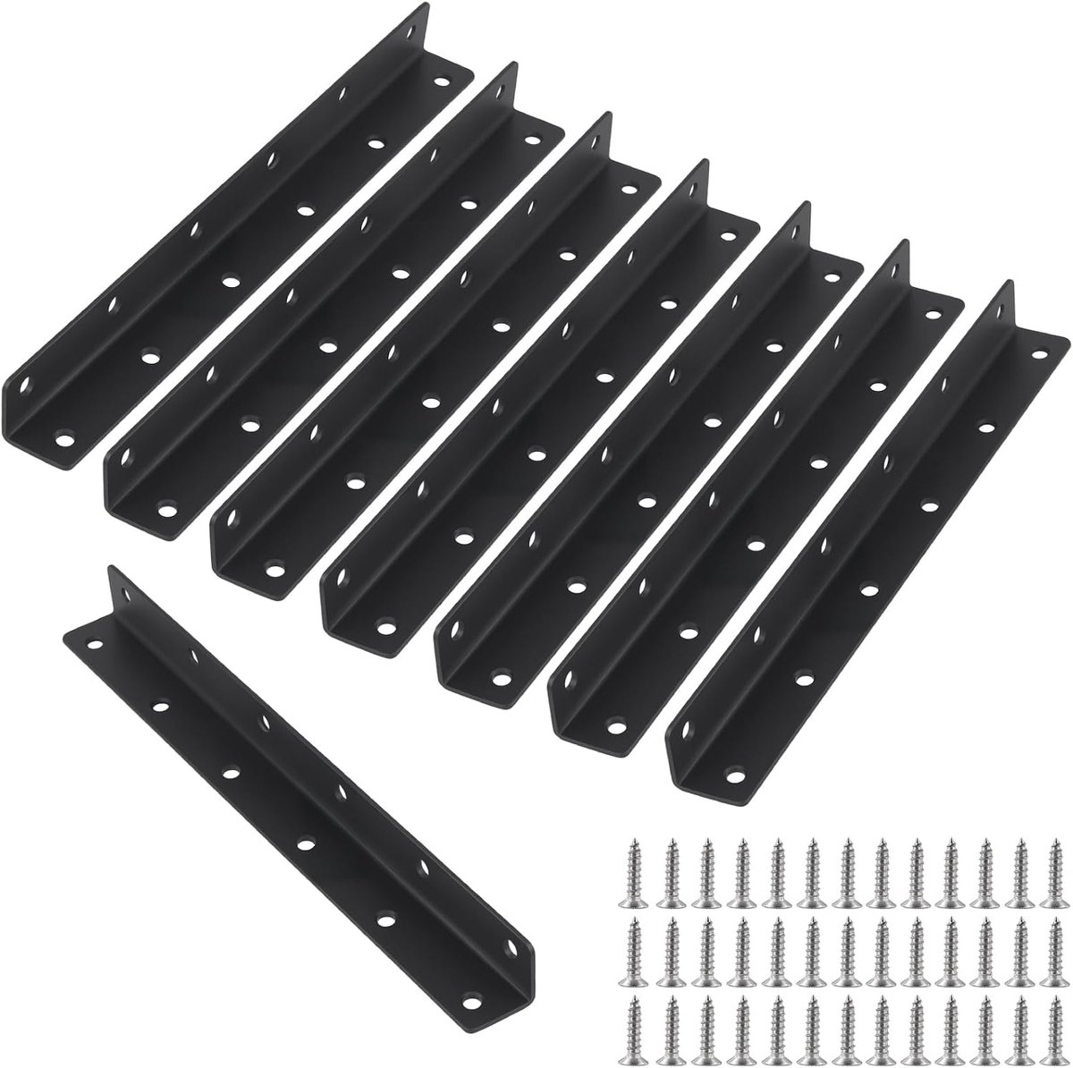 8 Pieces L-Shaped Stainless Steel Corner Connectors, Black, 275 x 27 x 27 mm, Furniture Connectors, Corner Connectors - ShopVlot