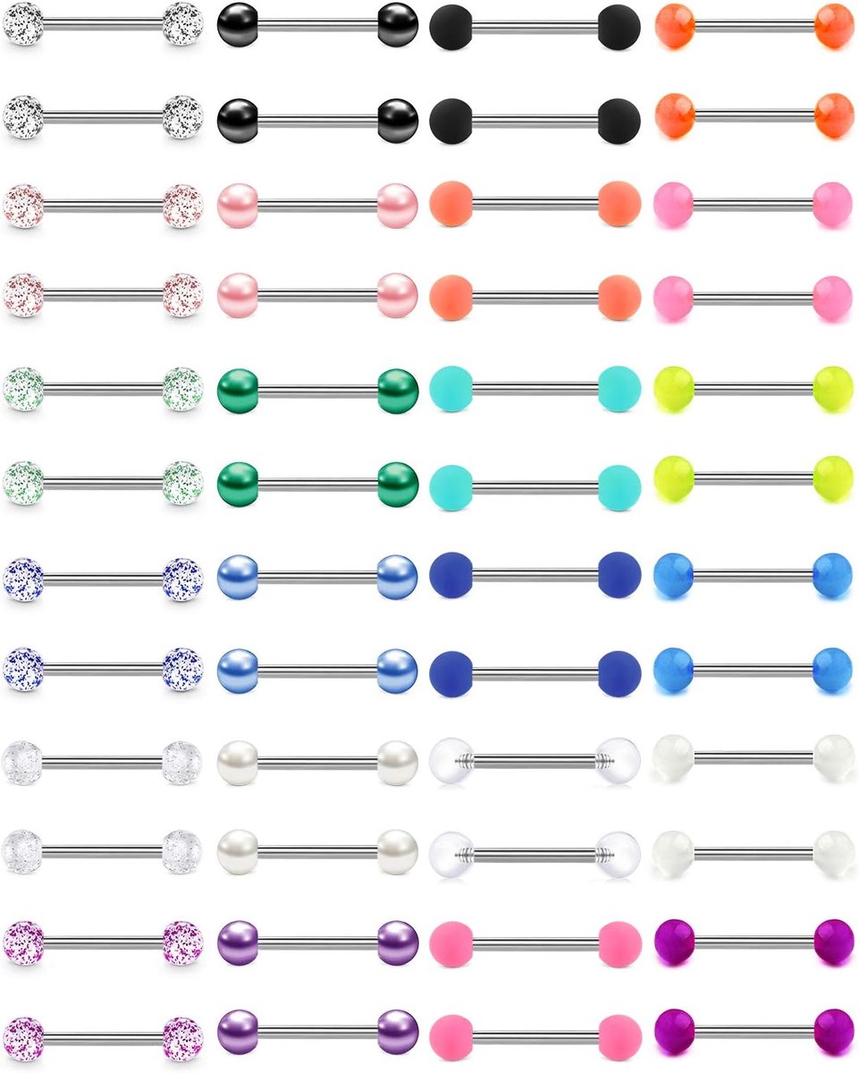 LAURITAMI 14G Zungenpiercing Brustwarzenpiercing Leuchtet im Dunkeln Flexibel Acryl Gerade Zunge Barbell tepelringen - ShopVlot