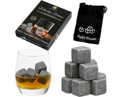 Welsberg Set van 9 whiskystenen, grijs, van natuurlijk speksteen, on the Rocks, koelstenen met praktische stoffen zak - ShopVlot