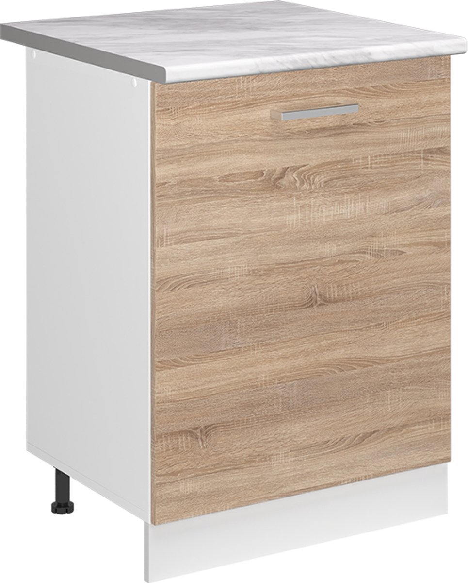 Vicco Keukenonderkast R-Line, Sonoma/Wit, 60 cm met 1 deur marmer werkblad