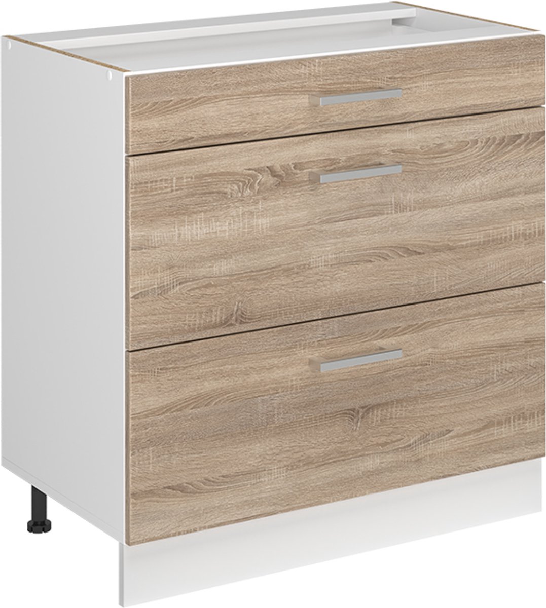 Vicco Keukenonderkast R-Line, Sonoma/Wit, 80 cm met 3 laden zonder werkblad
