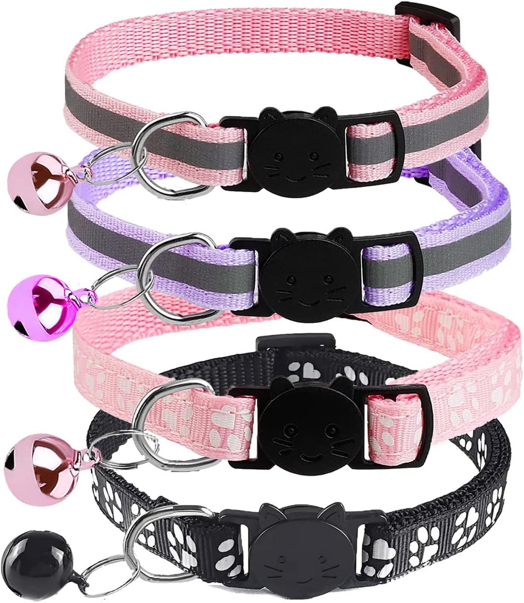 SnelShoppen - Reflecterende Kattenhalsbanden, Set van 4, Veiligheids Kattencollars met Snelsluiting, Verstelbare Kittenshalsband met Veiligheidssluiti
