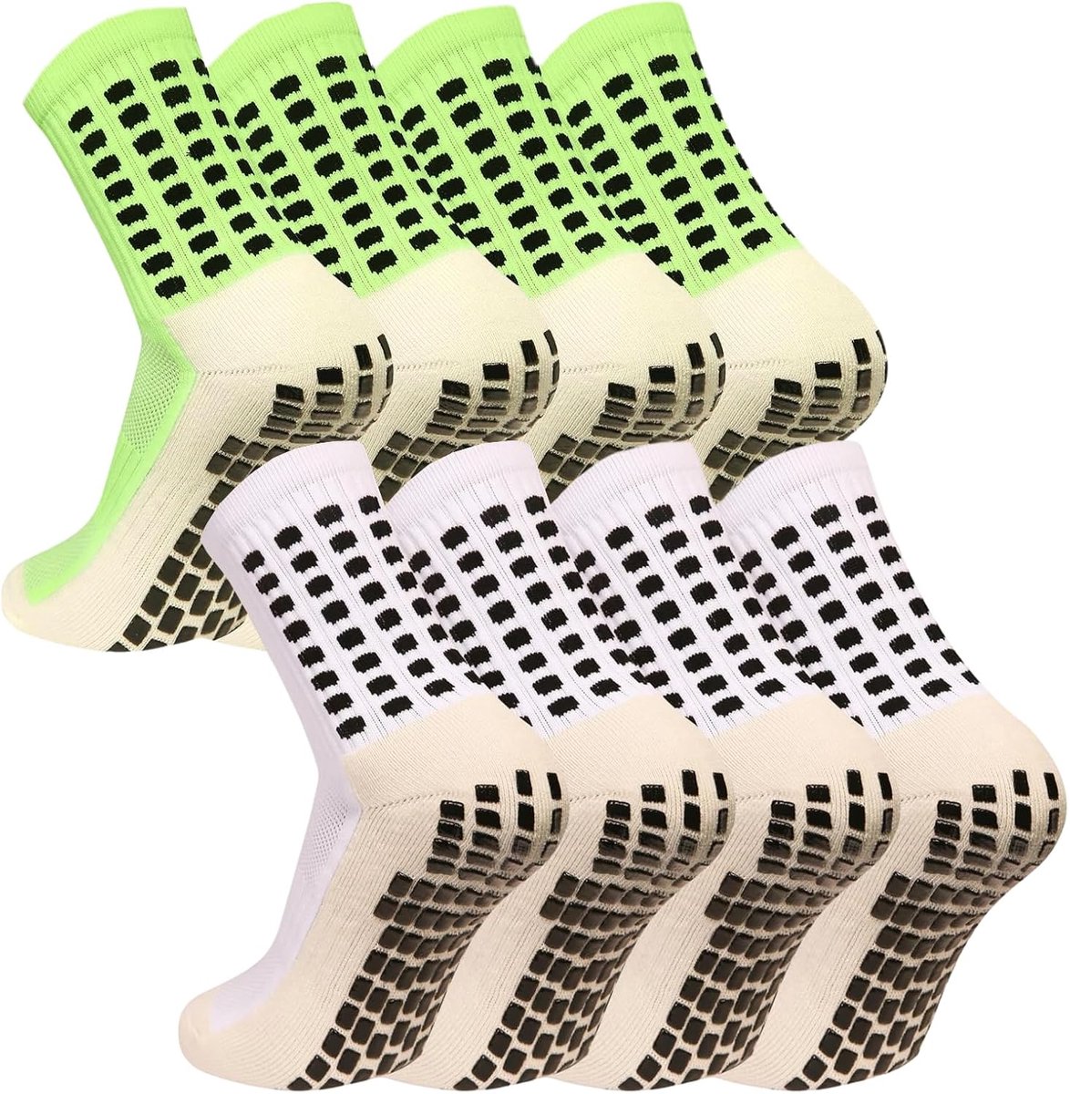 Sokken voor heren en dames, ademende sportsokken met siliconen grip, voor hardlopen, trekking, voetbal, maat 38-45 (felgroen, wit)