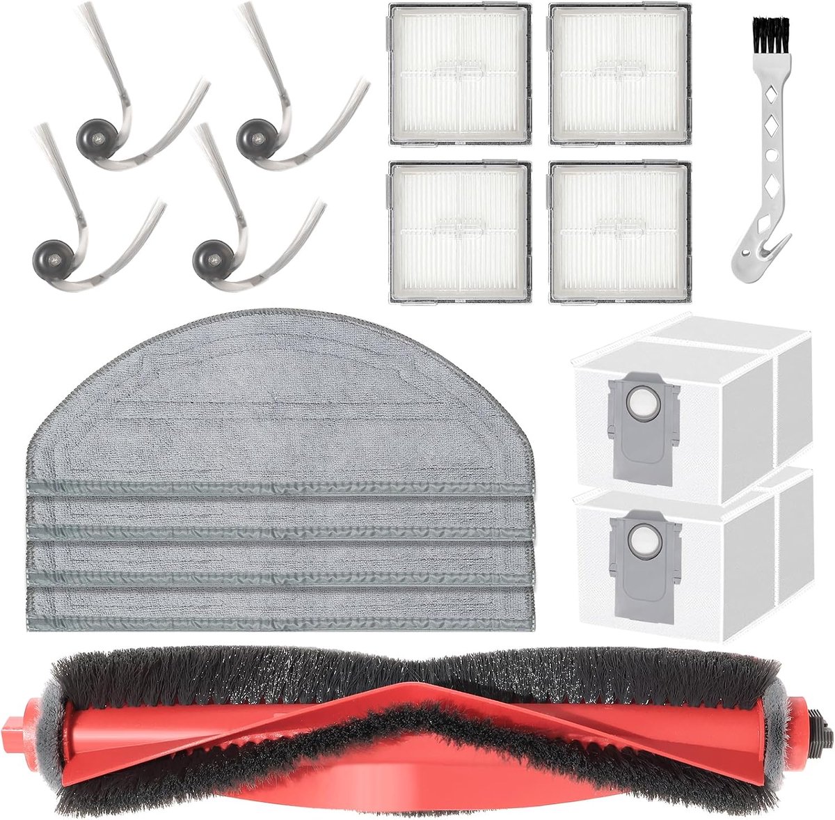 Accessoire-vervanging voor Roborock Q10 S5 / Q10 S5+ stofzuigerreserveonderdeel, 1 hoofdborstel, 4 reinigingsdoeken, 2 stofzakken, 4 zijborstels, 4 filters