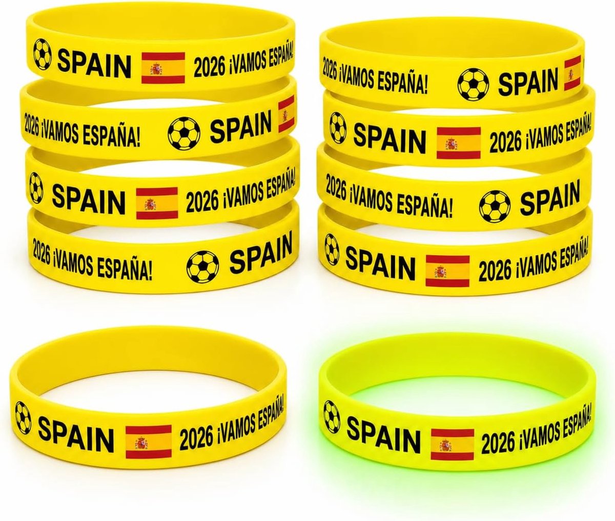 10 stuks lichtgevende armbanden, Spaanse vlag, siliconen armbanden, neon armband, glow in the dark, fanartikel voor feestjes, concerten, festivals, openbare kijken en nachtevenementen, rood