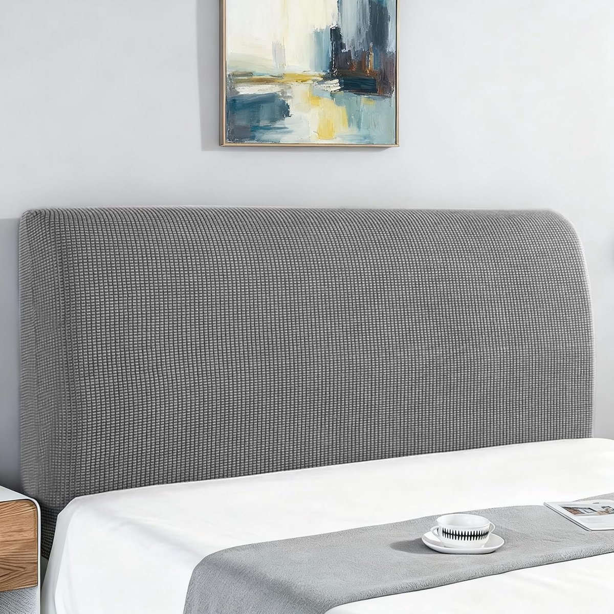 Hoofdbordbekleding voor bed, elastisch, hoofdbordbekleding in maïskorrelvorm, stofbescherming voor hoofdeinden, bed, donkergrijs, 200 cm