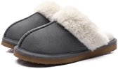Olanly - Pantoffels Dames - Suède Zachte Winterpantoffels - Fluffy Open Sloffen met Pluche Voering - Khaki - 46-47 - Geschikt voor een voetlengte van 26.67 cm