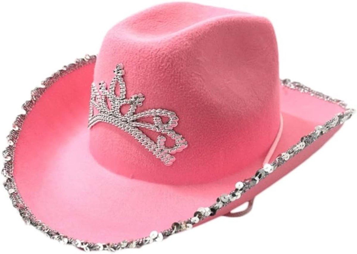 Cowgirl Hoed, Vilt Cowboy Hoed, Pluizige Veerrand Cowboy Hoed Met Hals Draw String, Cosplay Party Kostuum Accessoires Spelen Aankleden voor Vrouwen