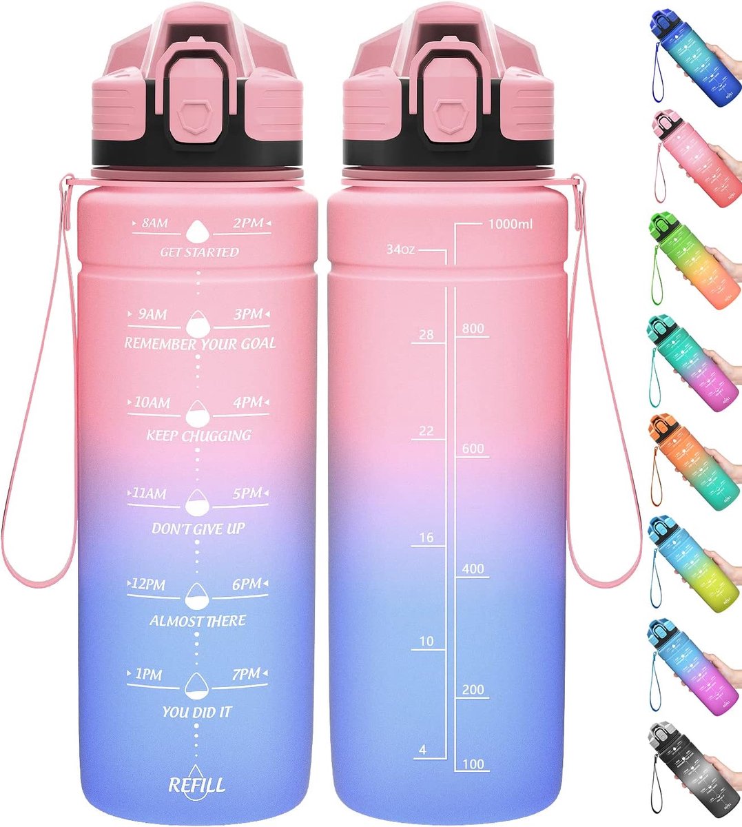 Sportwaterfles 2 l, 1,5 l, 1 l, 700 ml, 500 ml, lekvrij, motiverende waterfles met tijdmarkering, BPA-vrije Tritan drinkfles voor school, gym