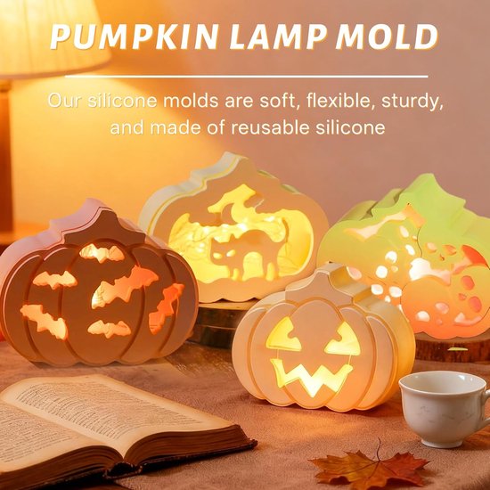 Gietvormen pompoen, 5 stuks siliconen vorm pompoen met Helloween doodskop patroon, siliconen vorm pompoen gietvormen siliconen, pompoen siliconen voor doe-het-zelf Halloween-decoratie — afbeelding 3