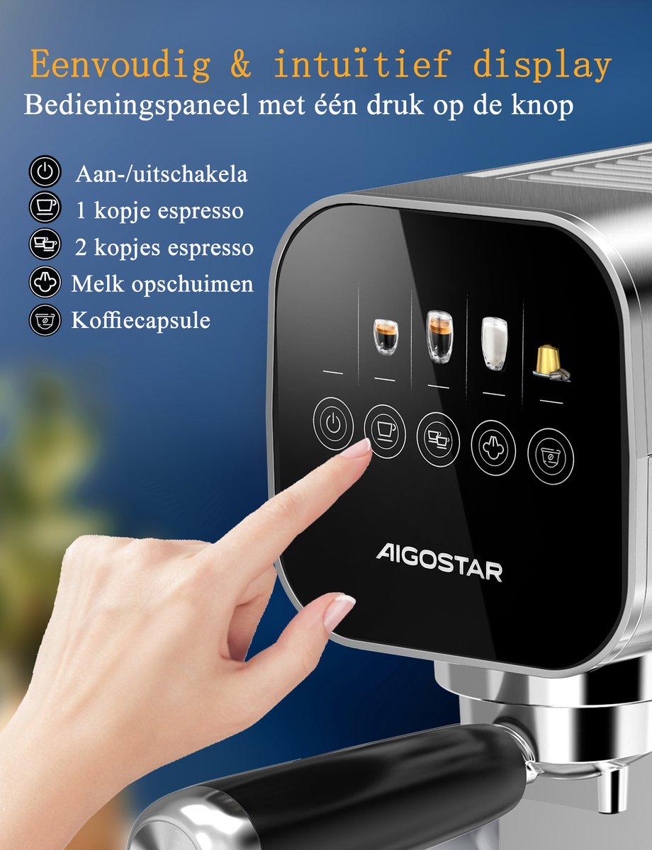 Aigostar Espressomachine 20 Bar Pistonmachine met LCD - afbeelding 3