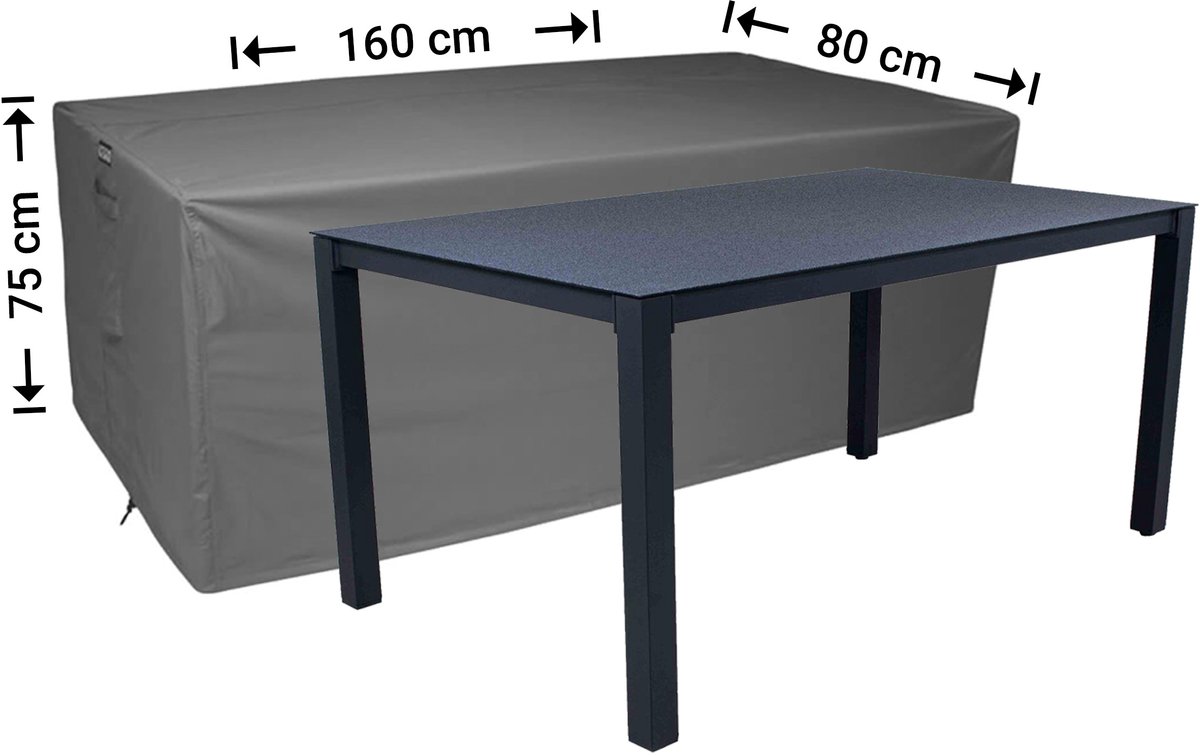 Raffles Covers Beschermhoes tuintafel - 160 x 80 H: 75 cm - D-RT160small - Waterdicht - Ademend - UV-bestendig - Elastisch rijgkoord - Beschermhoes tuinmeubelen Antraciet