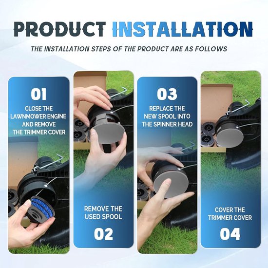 Vervangende Grastrimmer Spoelen - 4 Stuks, Draad 1.5mm, Geschikt voor RLT4027, RLT4125, RLT5027, RLT6030, RLT5127, Inclusief Spoelcover, Tuinaccessoires en Gereedschap — afbeelding 4