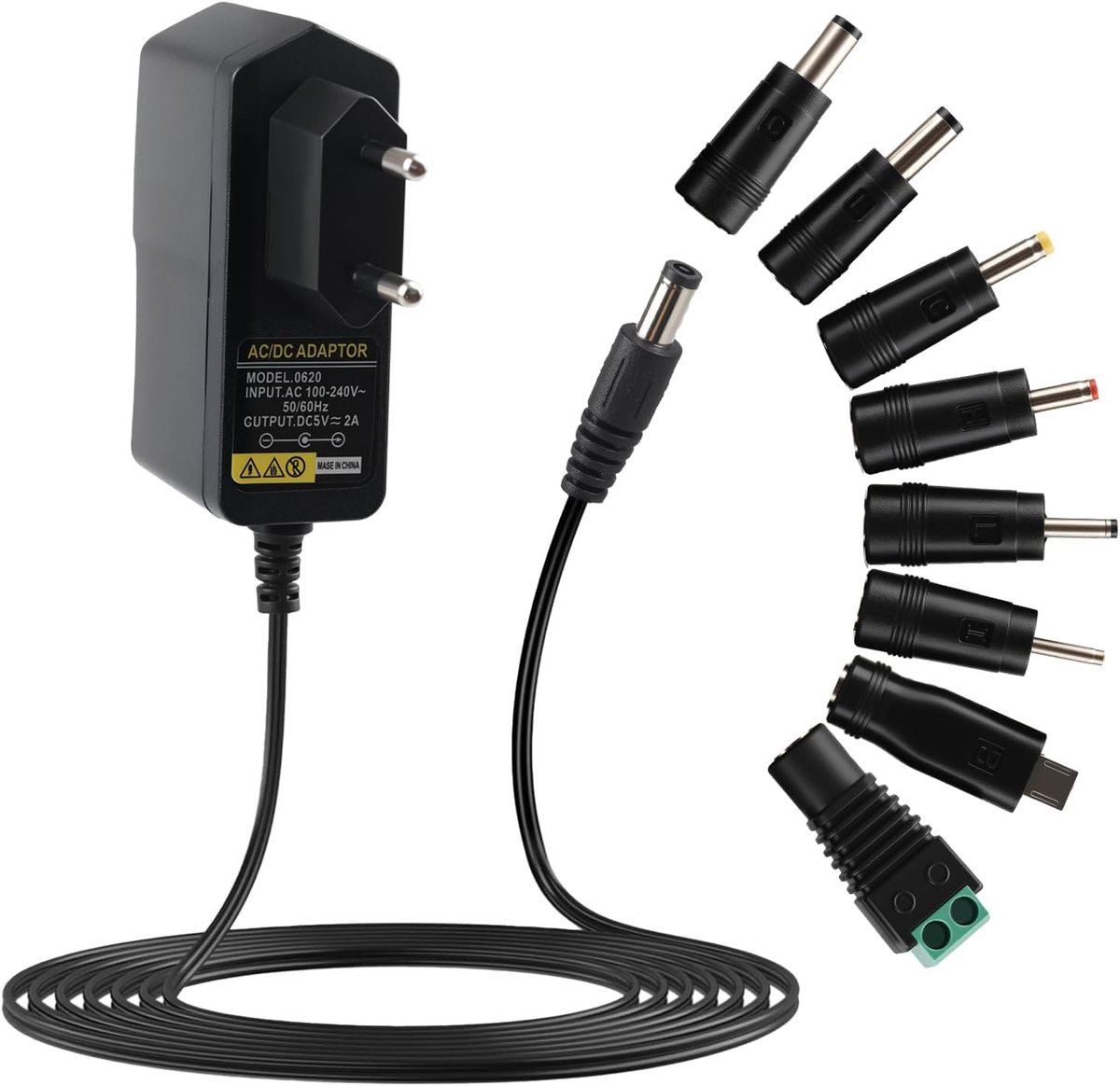 5V 2A power supply transformer with 8 DC plugs for 5V electronics such as tablet, phone, USB HUB, CCTV camera - ShopVlot