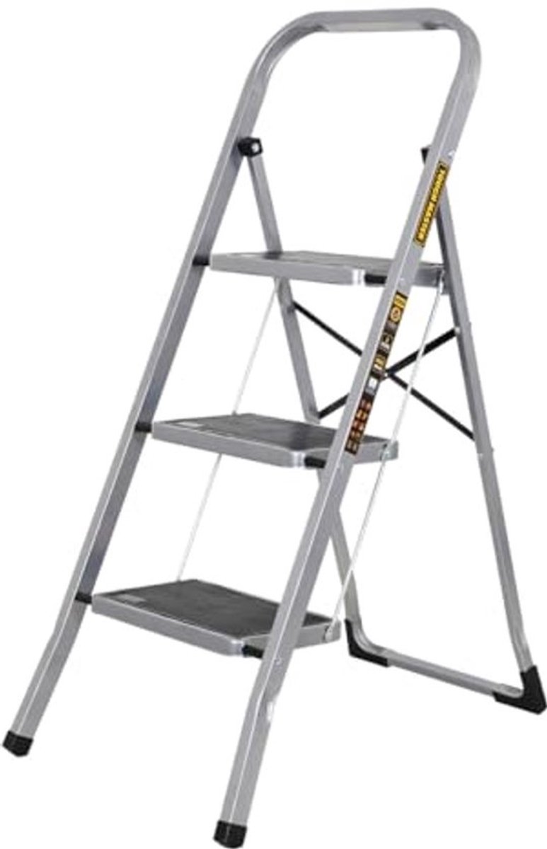 3-traps ladder van staal - Antislip rubberen treden - Compacte vouwladder