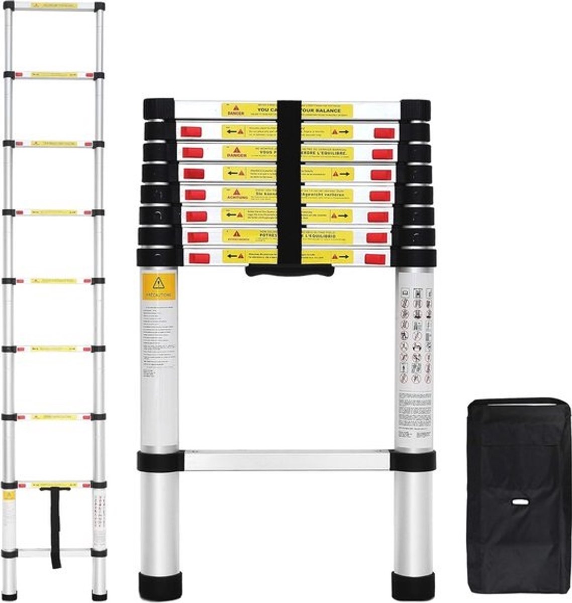 Telescopische opvouwbare ladder 2,6 m - Lichtgewicht en duurzaam met draagtas - Max. belasting 149,7 kg
