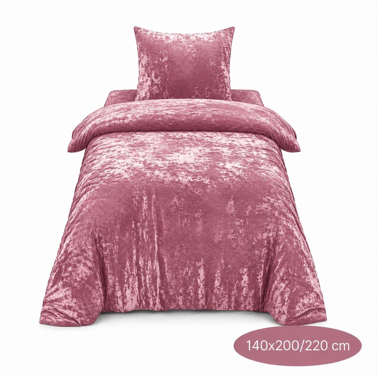 Roden Blue - Crushed Velvet Dekbedovertrek - 140x200/220 - Eenpersoons - Roze - Luxe Velours - Extra Zacht - Incl 1 Kussensloop