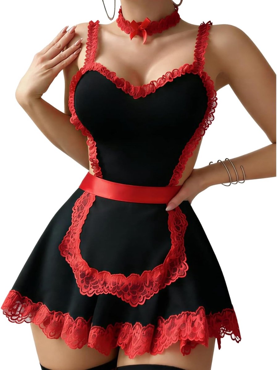 Sexy dienstmeisje lingerie luie maid cosplay outfit anime kant minijurk rollenspel Frans kostuum Halloween Valentijnsdag V-hals nachtkleding