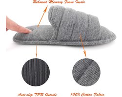 Ofoot heren ademende katoenen open teen platte pantoffels, traagschuim antislip zomerhuis dia's sandalen