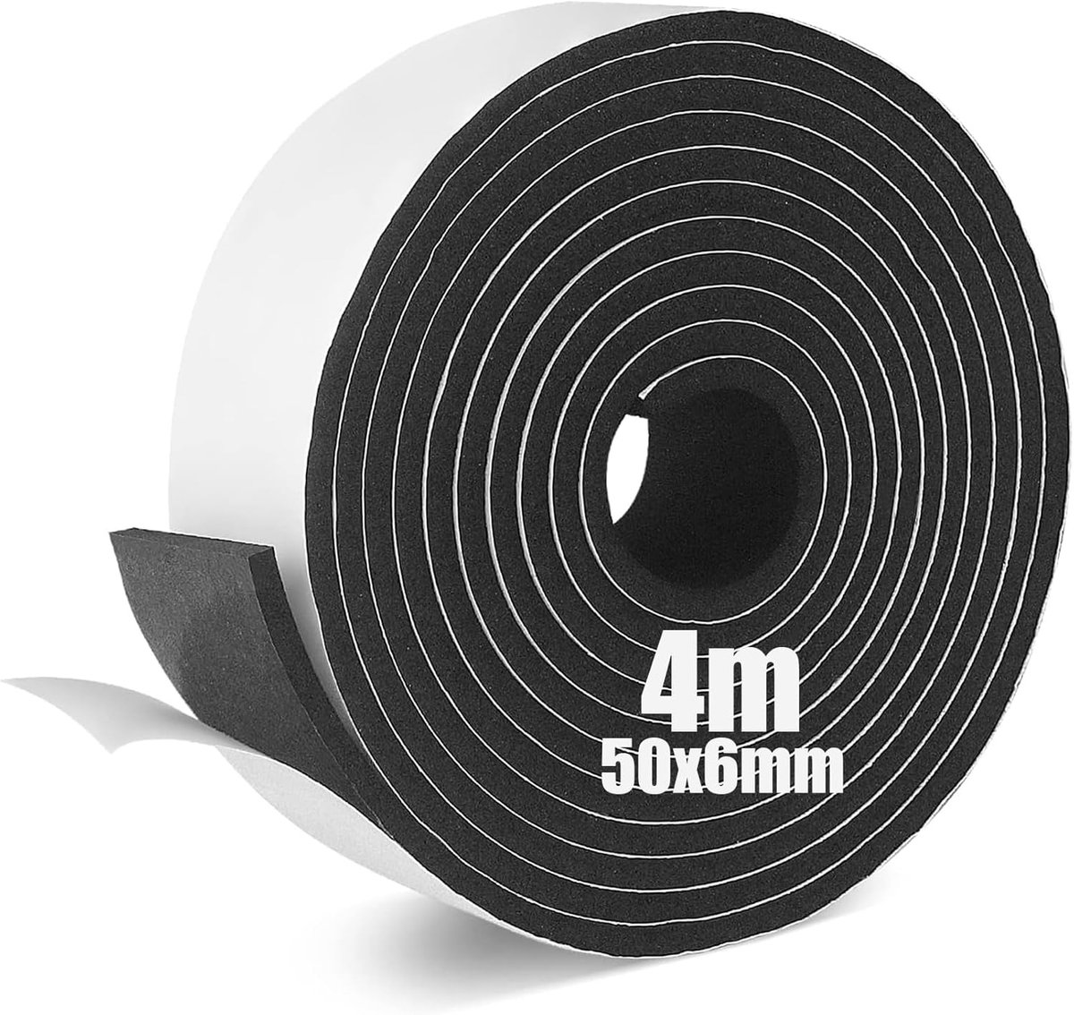 Isolatieafdichting voor raamdeuren, 5 cm x 0,6 cm x 4 m, zelfklevende schuimrubberen afdichting, geluidsisolatie, afdichtingstape voor deur, raam, anti-botsing, zwart