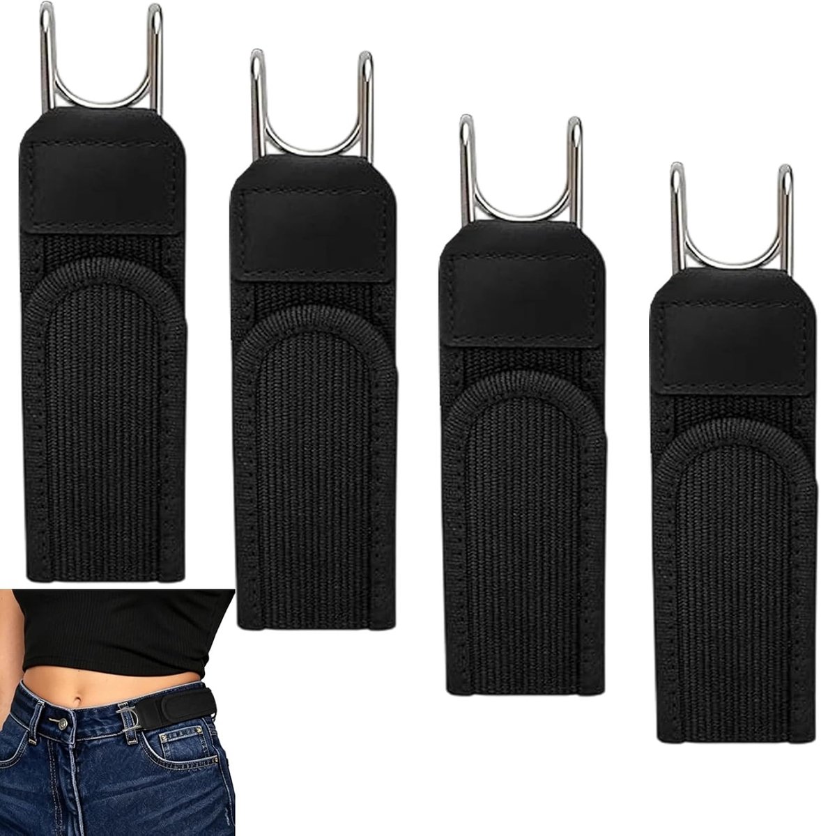 4 stuks onzichtbare elastische riem met metalen haken, riem klittenbandsluiting zonder gesp, elastische gesploze riem - ShopVlot