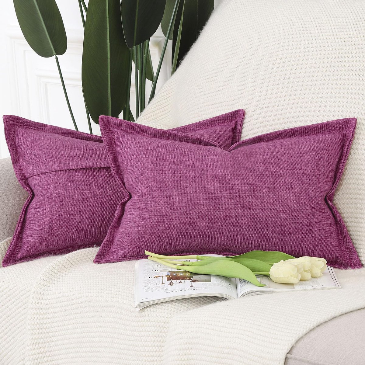 Kussenslopen 30x50 cm - Imitatielinnen - Fuchsia - Moderne decoratie voor sofa - ShopVlot