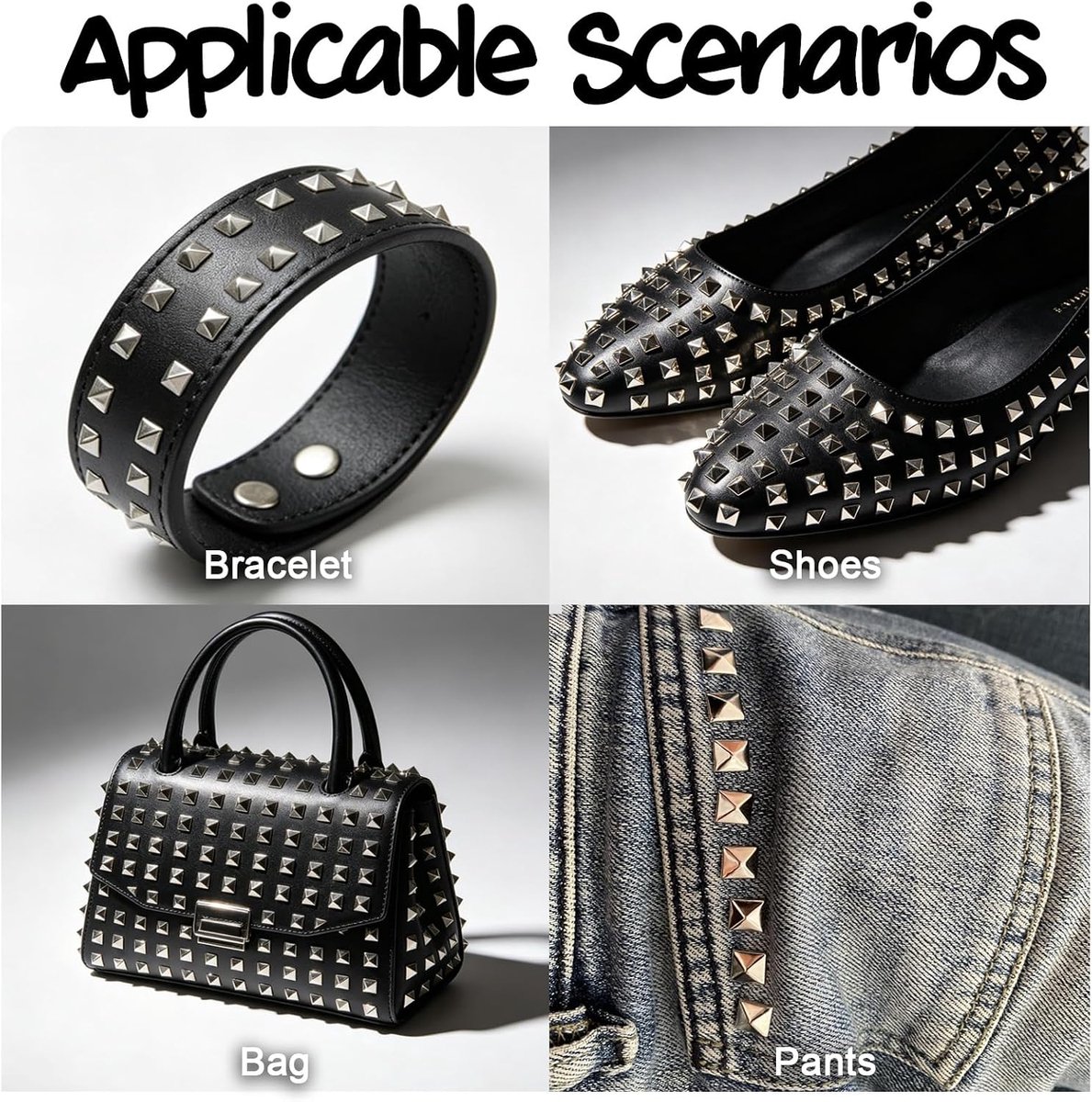 150 Pieces Square Pyramid Rivets, 8 mm Decorative Rivets, Black Metal Spikes for Clothing, Leather, Bags, Belts - ShopVlot