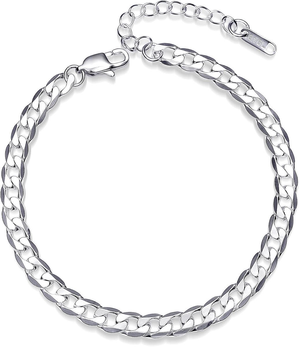 ALEXCRAFT Stainless Steel Ankle Straps for Women Cuban Anklets for Women Silver 6mm Wide 22cm Length - ShopVlot