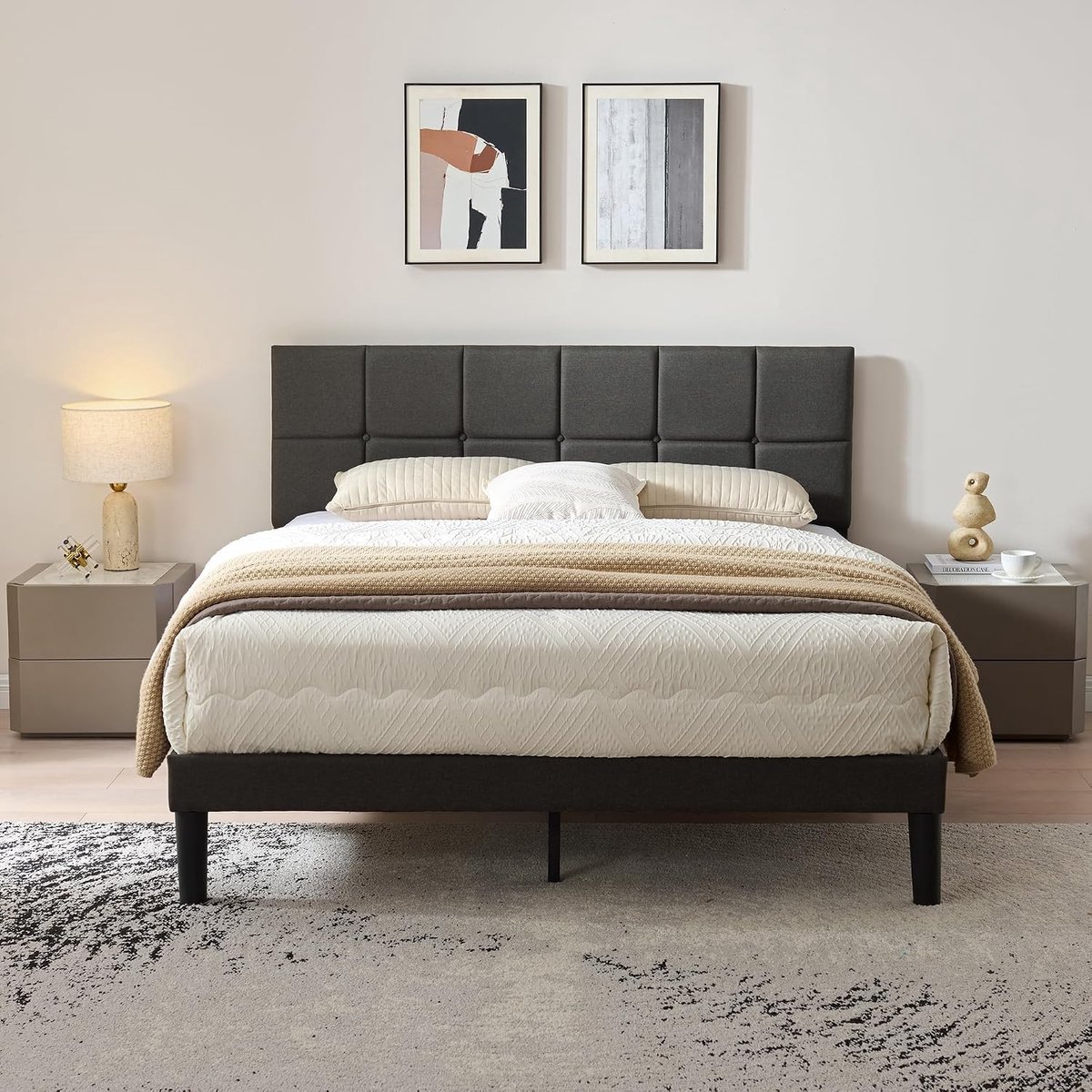 Bedframe 160 x 200 cm met houten lattenbodem en verstelbare kopkant - Zwart, Modern Design - Industrohome