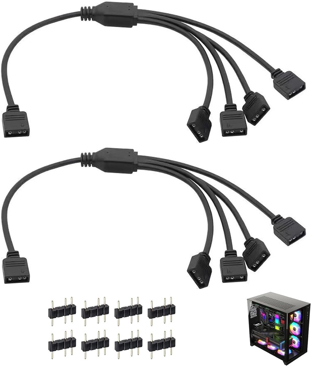 2pcs ARGB 4-Phase Splitter Cable 5V 3-Pin 30cm with Male Pins RGB Hub Adapter for Fan LED Strip Sync Extension - ShopVlot
