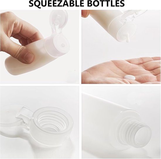 Dailygoods- Knijpfles 200ml - Set van 2 - Hervulbaar - Kunststof - Flipdeksel - Voor shampoo/lotion/douchegel - Reisfles — afbeelding 2