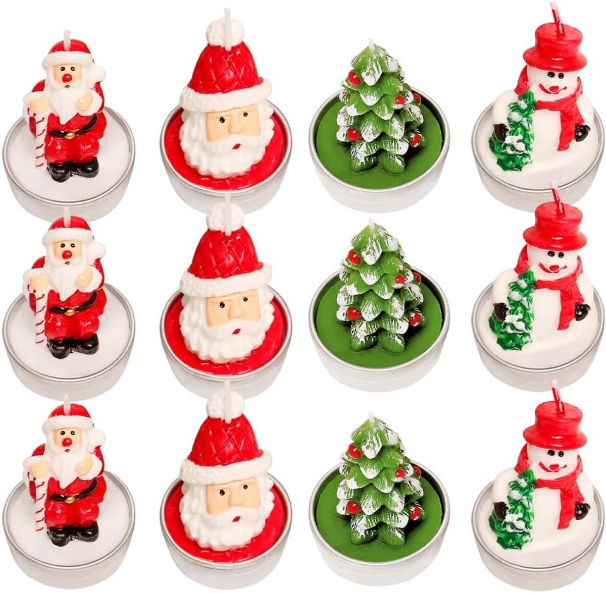 Mini Christmas Candles Tea Lights 12 Pcs Santa Snowman Christmas Lights Christmas Lights Candles for Home Wedding - ShopVlot