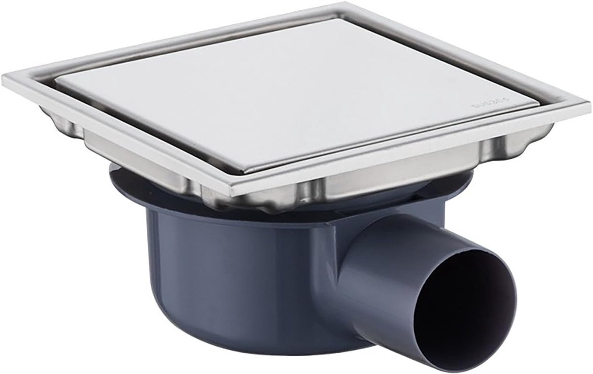 NEWFUN Drain DN 50, Shower Drain Flat, 15 x 15 cm, Floor Drain Stainless Steel, Odour-Inhibiting, Invisible Drain - ShopVlot
