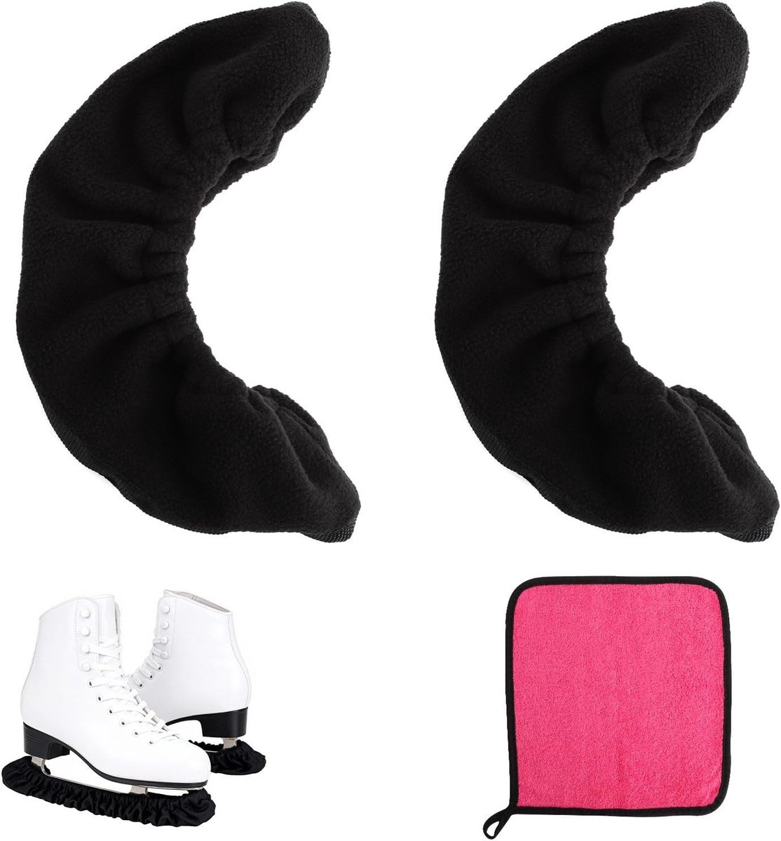 Set van elastische schaatsbeschermers voor mannen en vrouwen, ideaal voor ijshockey en kunstschaatsen, zwart katoen
