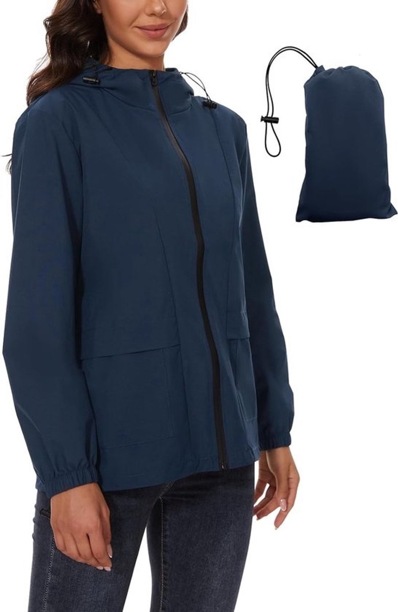 Vouwbare waterdichte regenjas - Met capuchon - Voor dames - Lichtgewicht windbreaker - Voor fietsen en buitenactiviteiten - Met reflecterende details