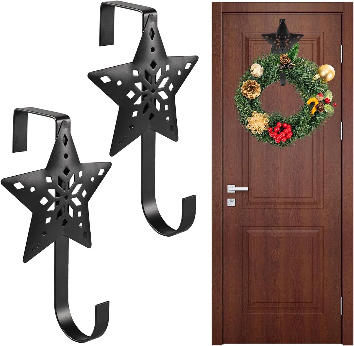 Wreath hanger 2 stuks - RVS deurhaken - Sterke draagkracht - Voor kerstdecoraties - ShopVlot