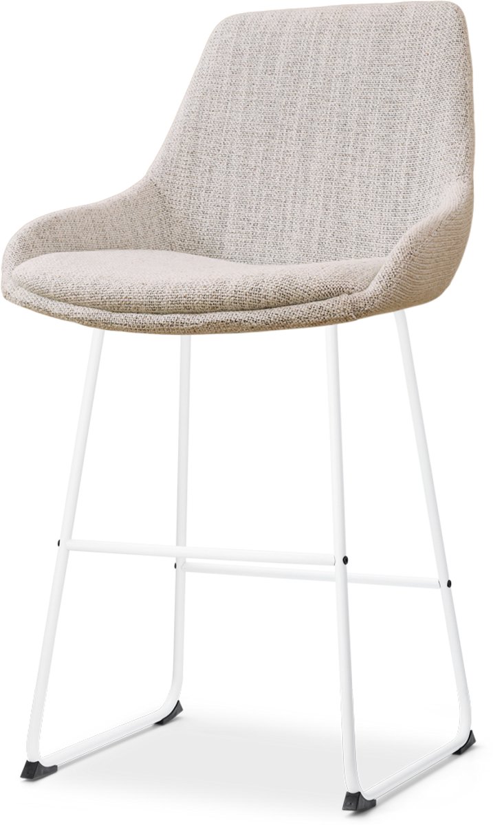 Nolon Nino-Isa Barkruk Beige Gemêleerd - Wit Onderstel - 65 cm - Stof - Kookeiland - Barkruk met Rugleuning - Design - Comfortabel Beige gemêleerd- Wit onderstel