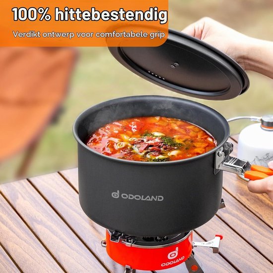 Lichtgewicht Kookset voor Kamperen met Antiaanbaklaag - Pannenset en Koekenpan met Netzak voor Buiten koken, Backpacken en Picknicken, 4L Inhoud — afbeelding 2