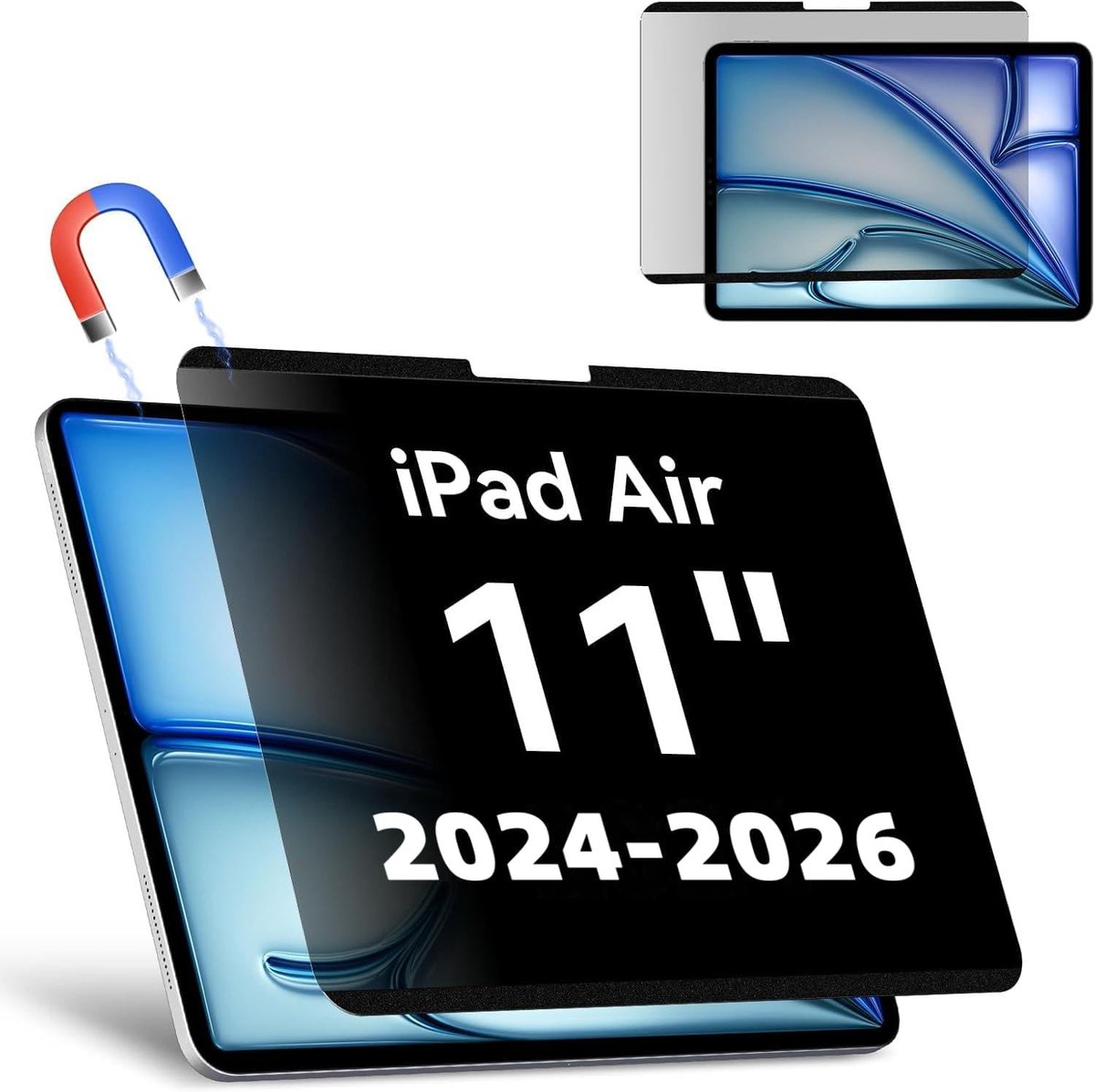 Privacyfilter voor iPad Air 11 inch M4/M3/M2 (2026/2025/2024), afneembaar, magnetisch, anti-spionagefilter, anti-blauw licht, herbruikbaar