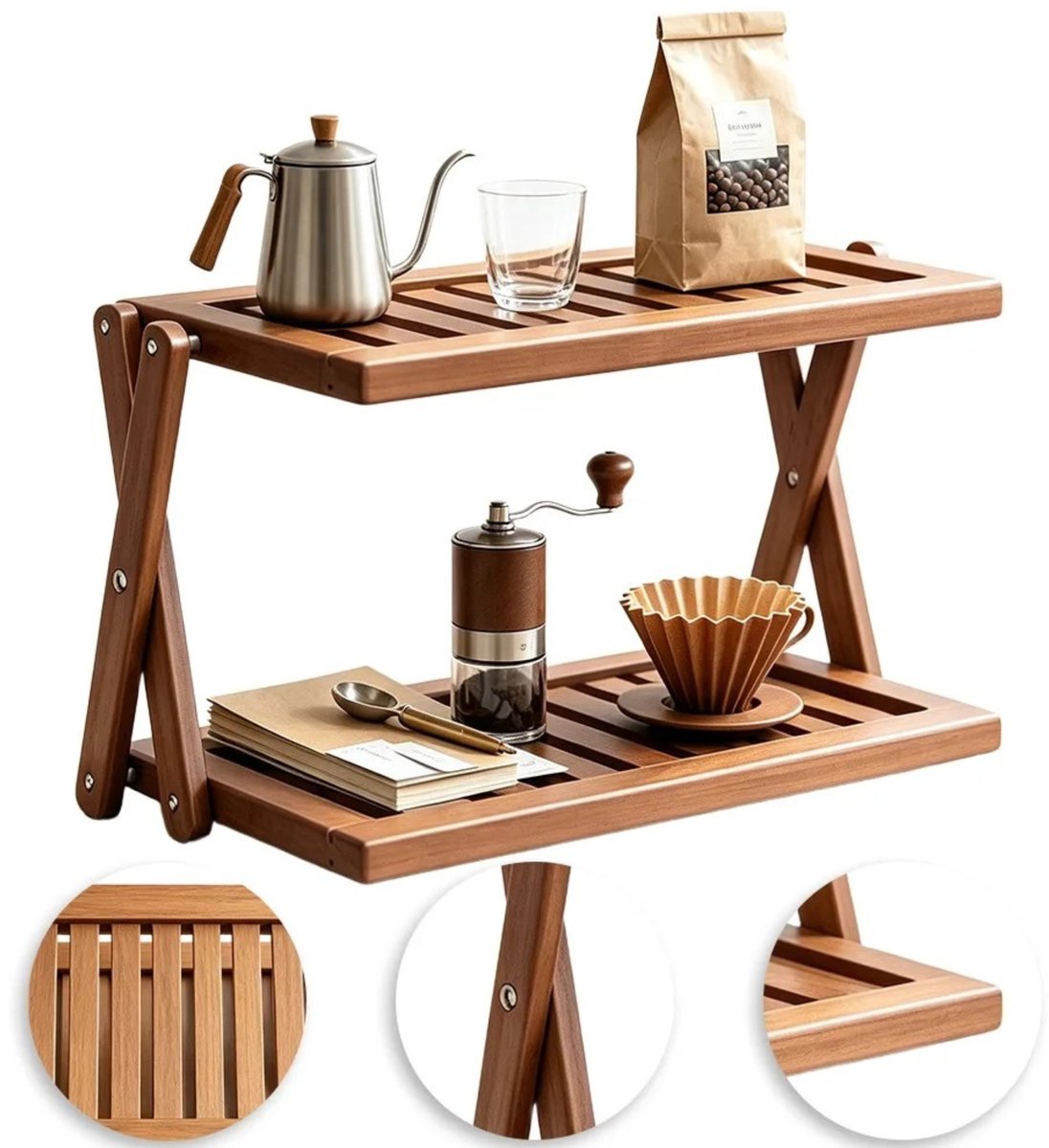Noventra Etagère Bamboe 2-Laags – Inklapbaar Serveerrek voor Hapjes, Gebak, Fruit & Snacks – Serveerstandaard voor High Tea, Borrel & Buffet