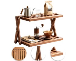 Noventra Etagère Bamboe 2-Laags – Inklapbaar Serveerrek voor Hapjes, Gebak, Fruit & Snacks – Serveerstandaard voor High Tea, Borrel & Buffet