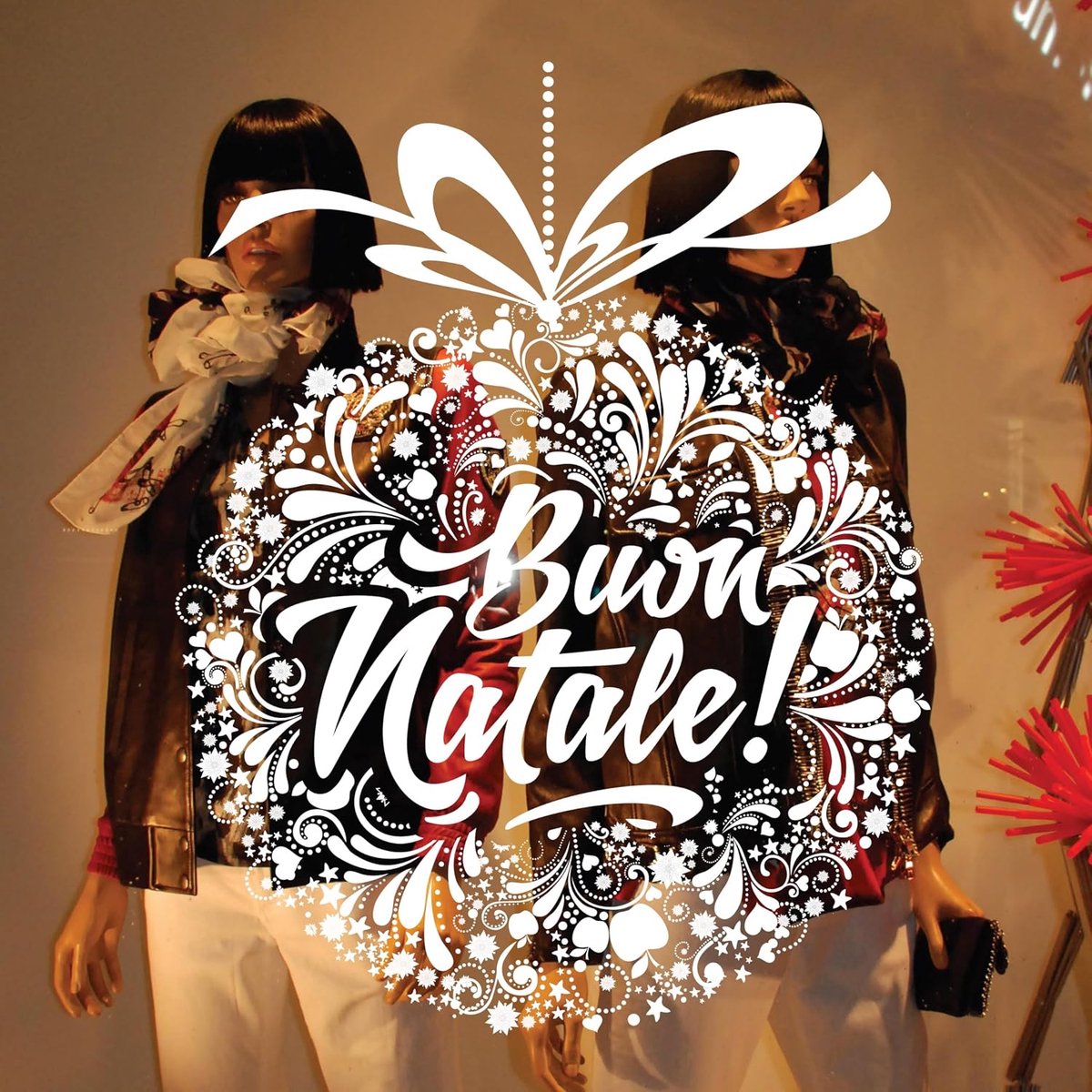 Elektrostatische sticker L37 H47 cm - Buon Natale - Wit op transparante PVC-folie, 150 micron