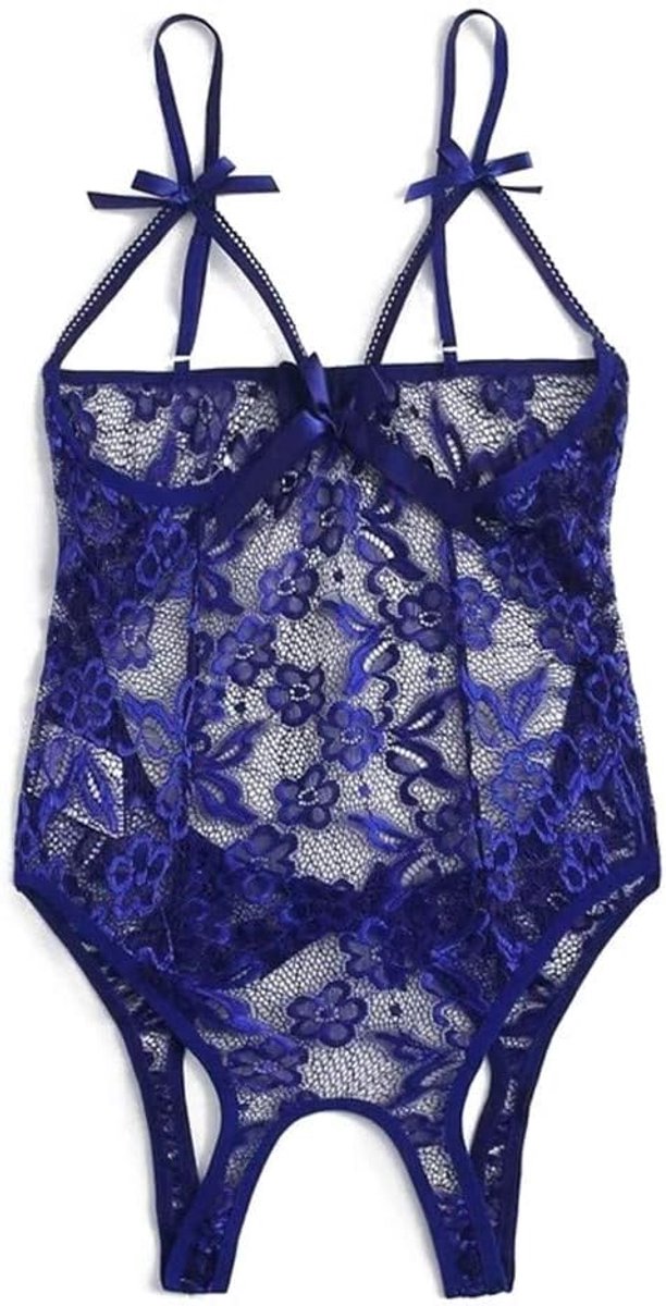 Lingerieset kant satijn babydoll transparant grote maat dames korset romantisch open rug bruiloft nacht comfortabel A134