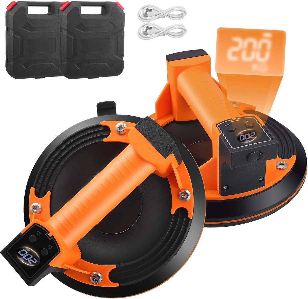 Set van 2 8 inch zuiglifters tegellifter glaszuiger draagkracht max. 300 kg met metalen handgreep en draagbare doos voor glas, laminaat, tegels en terrasplaten