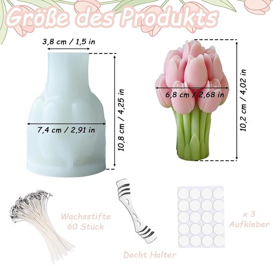 3D siliconen vorm, bloemen, 3D-tulpenvorm, boeketten, kaarsen, siliconen vormen, bloemen, kaarsvorm, tulpen, kaarsvorm, handgemaakte zeep siliconen vorm, voor artistiek creëren — afbeelding 2