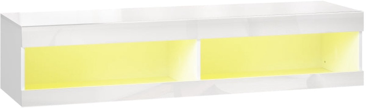 Merax Zwevend TV-Meubel met RGB LED – Hoogglans Wit – TV Lowboard 140 cm voor 55–60 inch TV – Wandgemonteerd TV-Meubel met Open Opbergruimte & Kabelmanagement